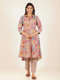 Aramya High Low Soft Cotton Floral Print Women's Kurta - Brown