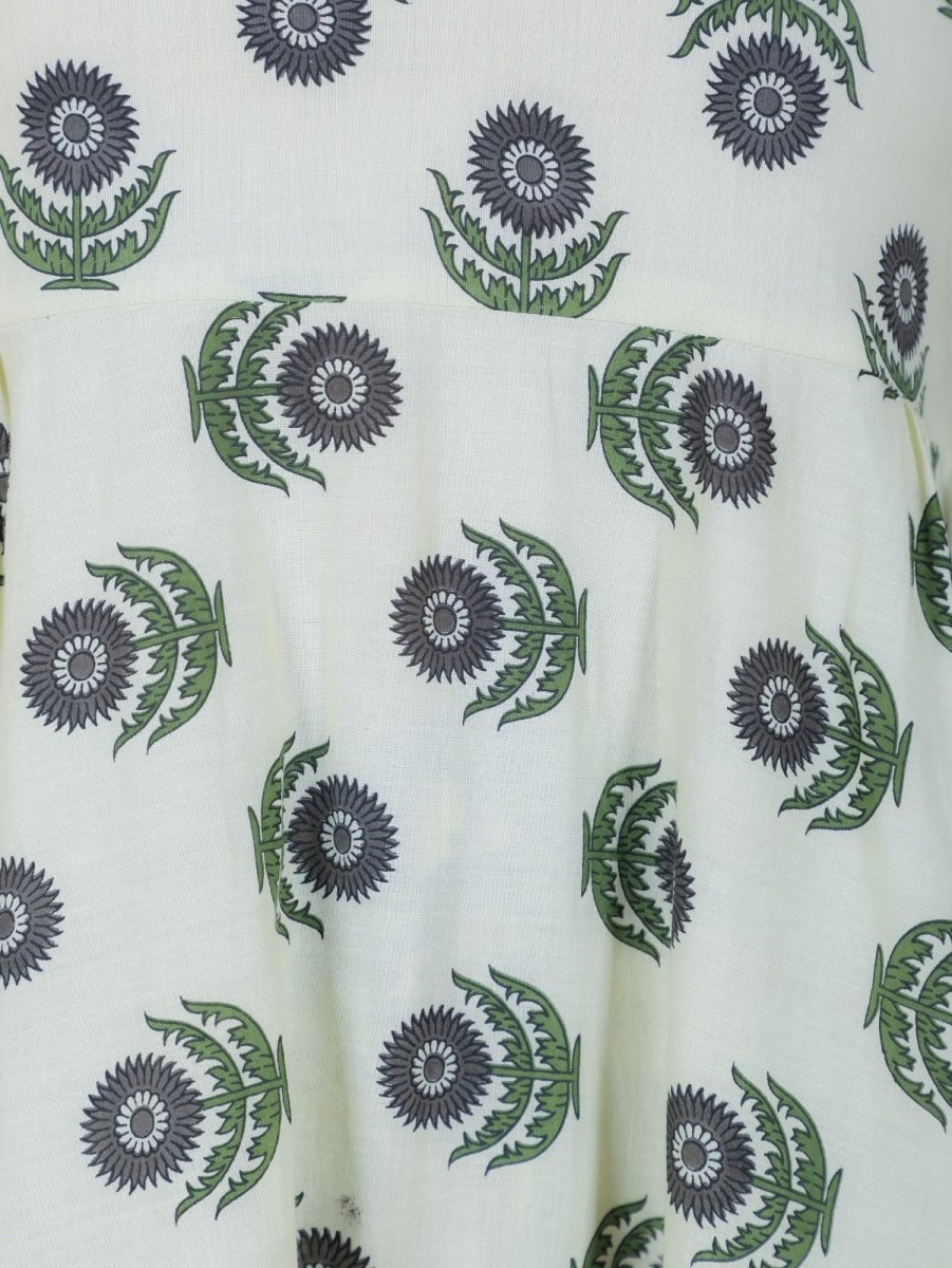 Aramya Flared Soft Cotton Block Print Women's Kurta Set - Off White
