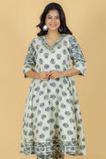 Aramya Flared Soft Cotton Block Print Women's Kurta - Off White