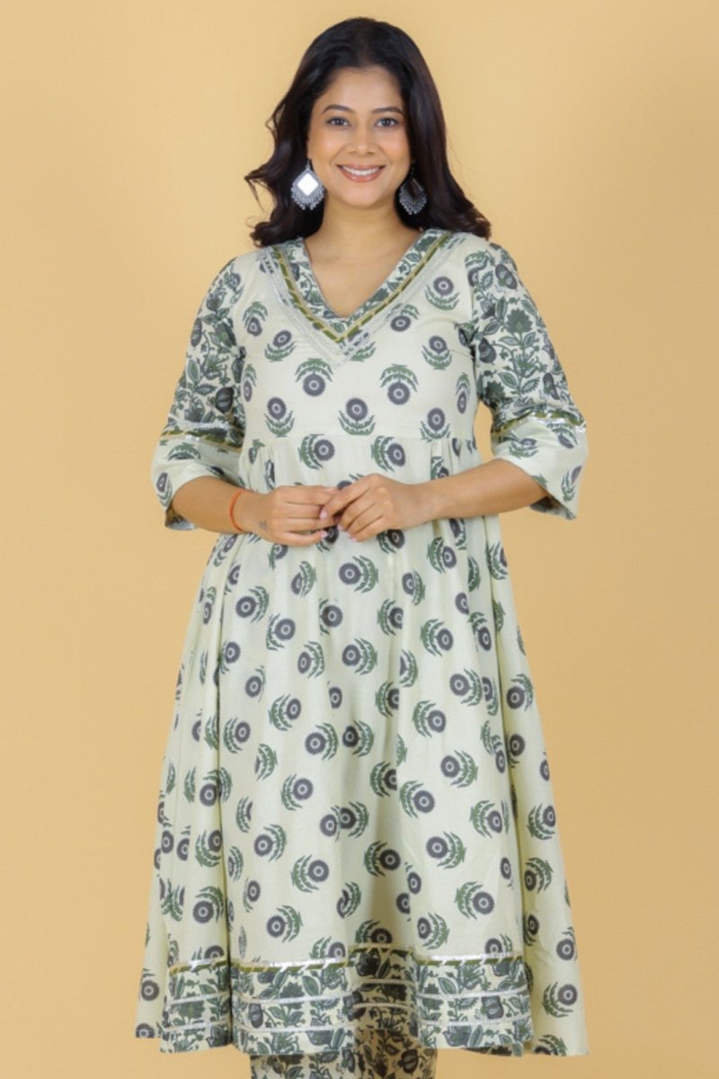 Aramya Flared Soft Cotton Block Print Women's Kurta - Off White