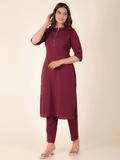 Aramya Straight Linen Cotton Solid Women's Kurta - Purple