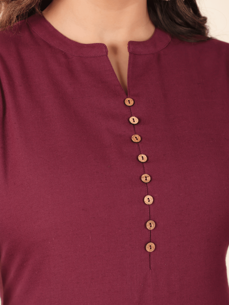 Aramya Straight Linen Cotton Solid Women's Kurta - Purple