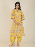 Aramya Straight Soft Cotton Floral Print Women's Kurta Set - Yellow