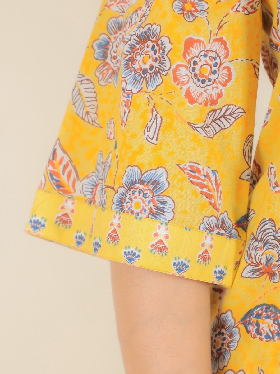 Aramya Straight Soft Cotton Floral Print Women's Kurta - Yellow