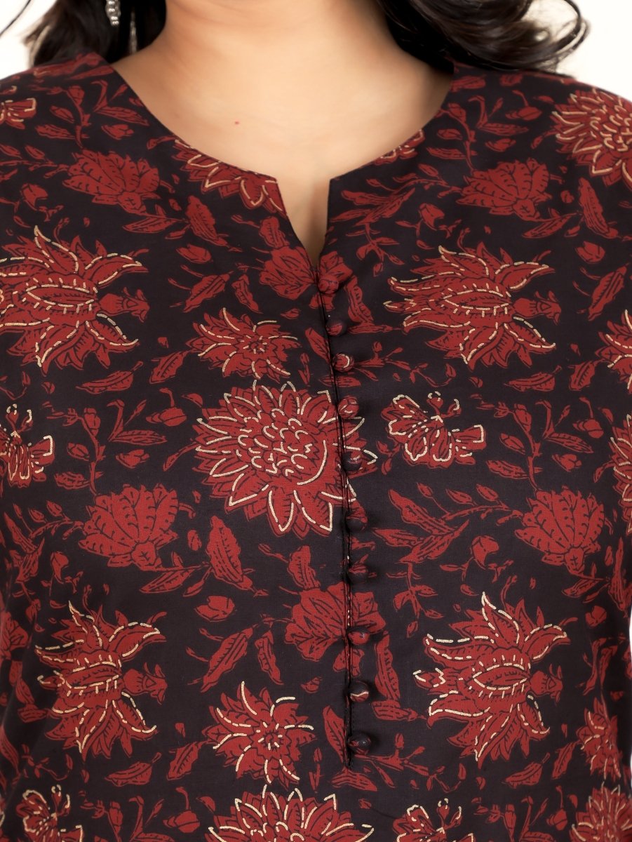 Aramya A-line Soft Cotton Floral Print Women's Kurta - Black