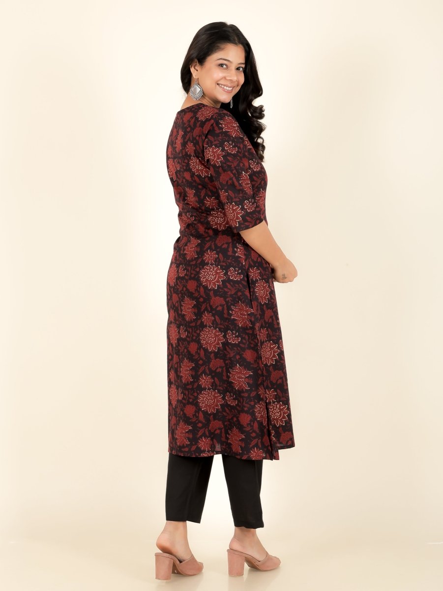 Aramya A-line Soft Cotton Floral Print Women's Kurta - Black