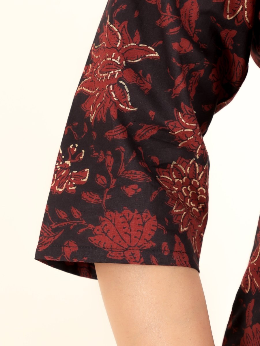 Aramya A-line Soft Cotton Floral Print Women's Kurta - Black