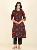 Aramya A-line Soft Cotton Floral Print Women's Kurta - Black