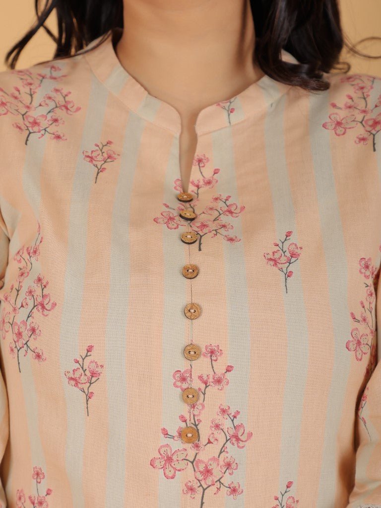 Aramya Straight Soft Cotton Floral Print Women's Kurta - Off White