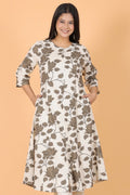 Aramya A-line Linen Cotton Floral Print Women's Kurta - White