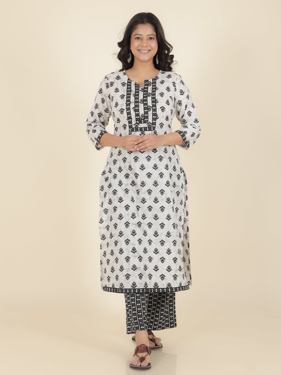 Aramya Straight Soft Cotton Ikat Print Women's Kurta - White