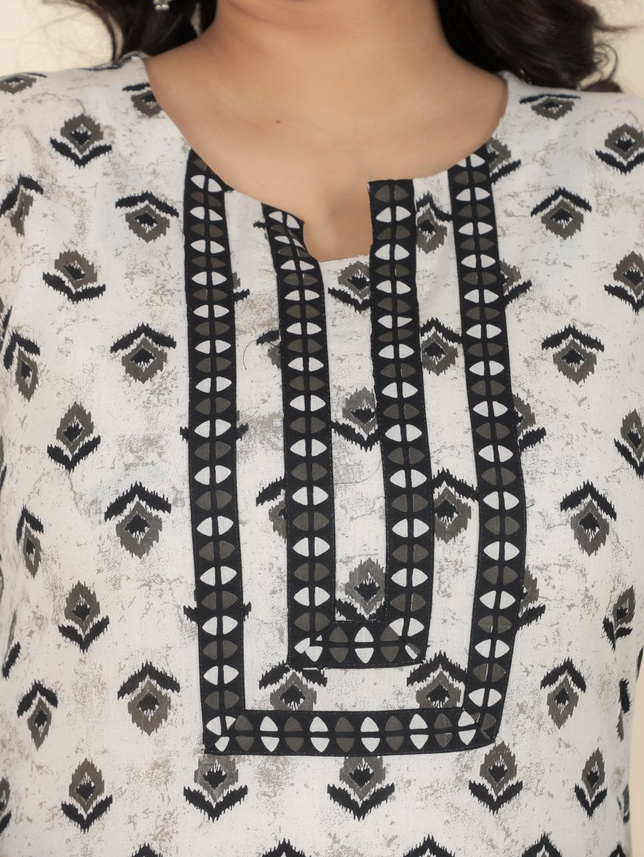 Aramya Straight Soft Cotton Ikat Print Women's Kurta - White