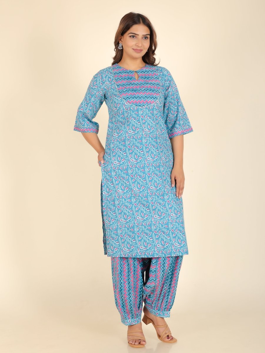 Aramya Straight Soft Cotton Floral Print Women's Kurta - Blue