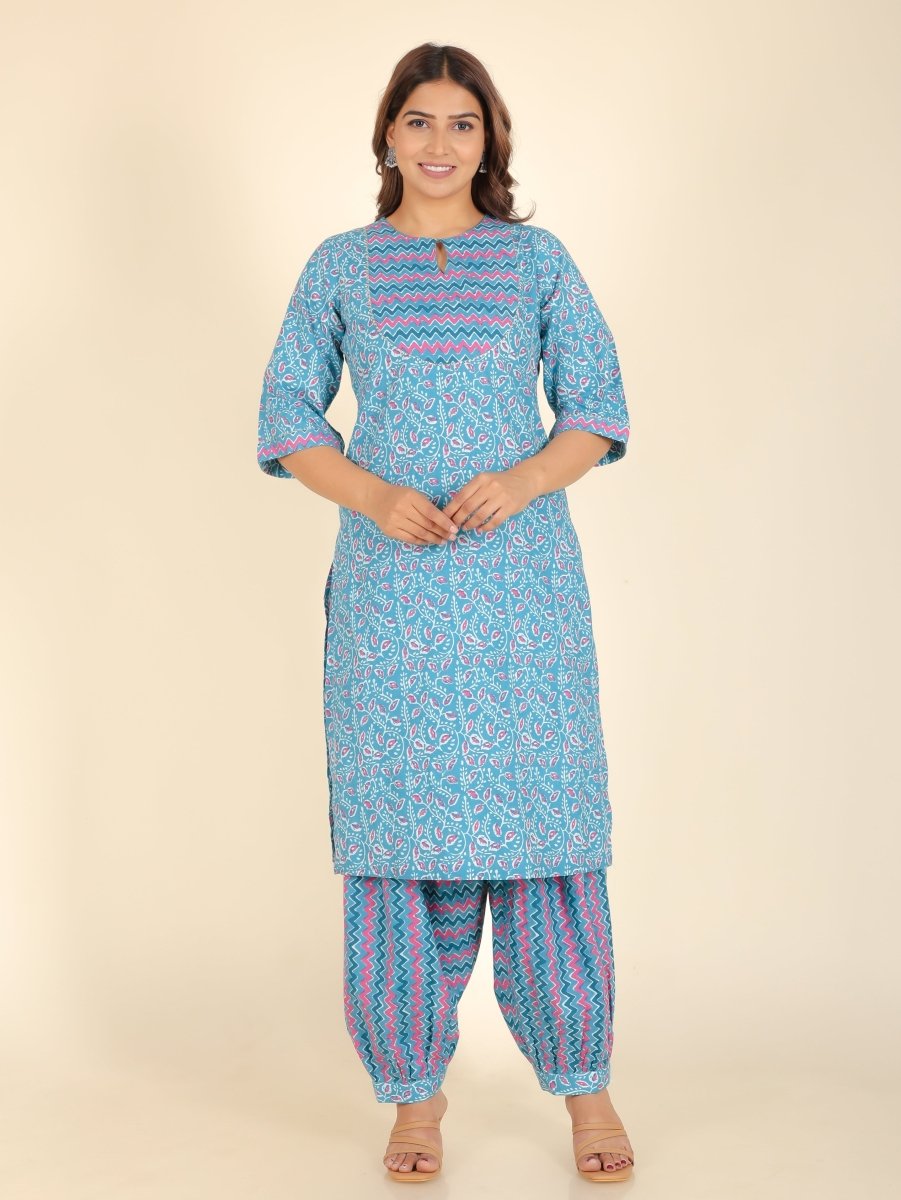 Aramya Straight Soft Cotton Floral Print Women's Kurta - Blue