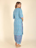 Aramya Straight Soft Cotton Floral Print Women's Kurta - Blue