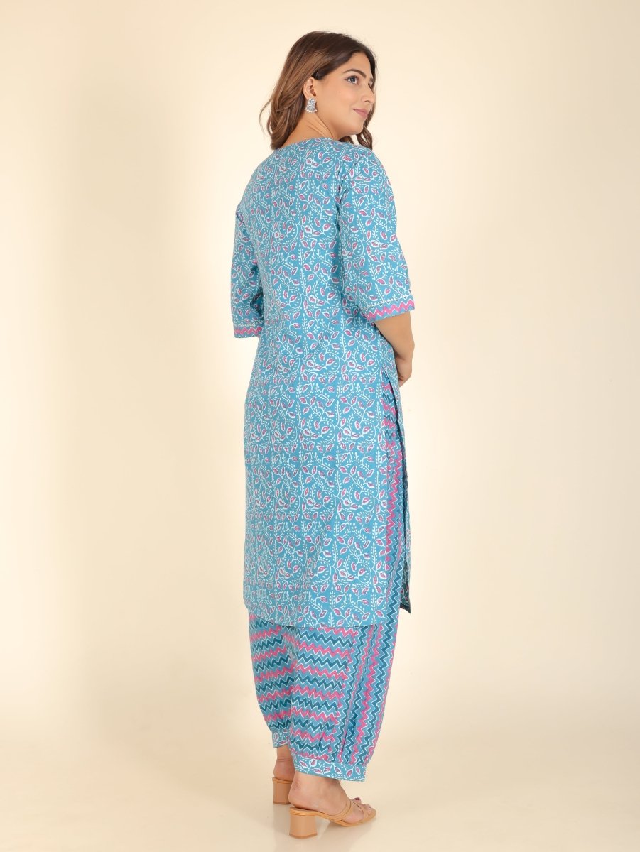 Aramya Straight Soft Cotton Floral Print Women's Kurta - Blue