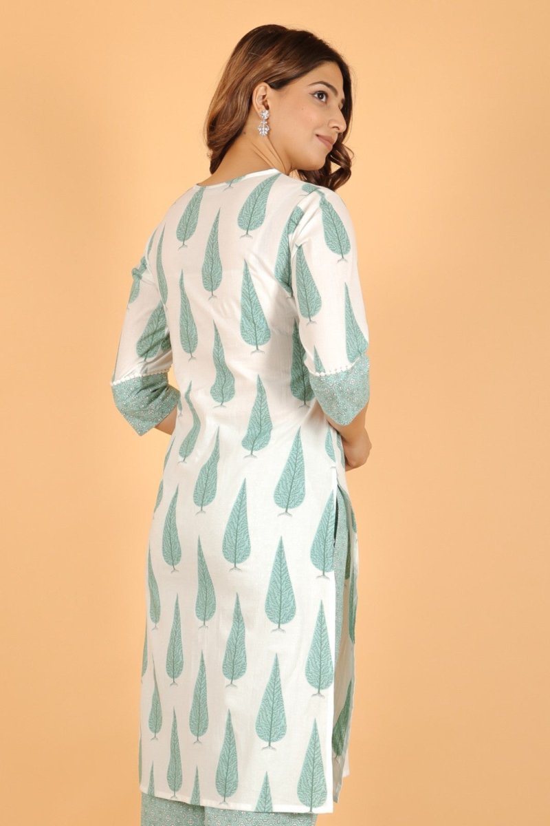 Aramya Straight Soft Cotton Floral Print Women's Kurta Set - White