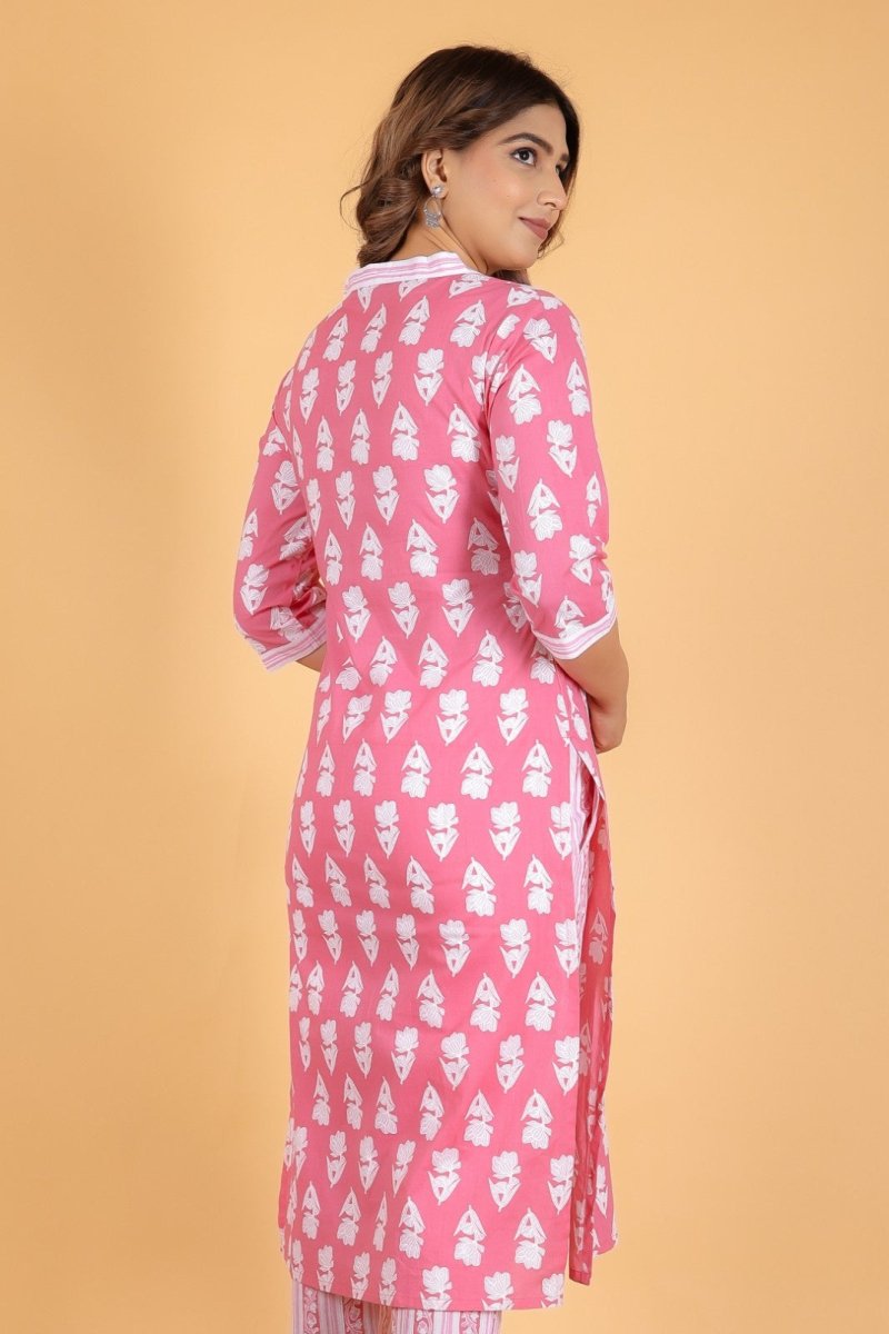 Aramya Straight Soft Cotton Floral Print Women's Kurta - Pink
