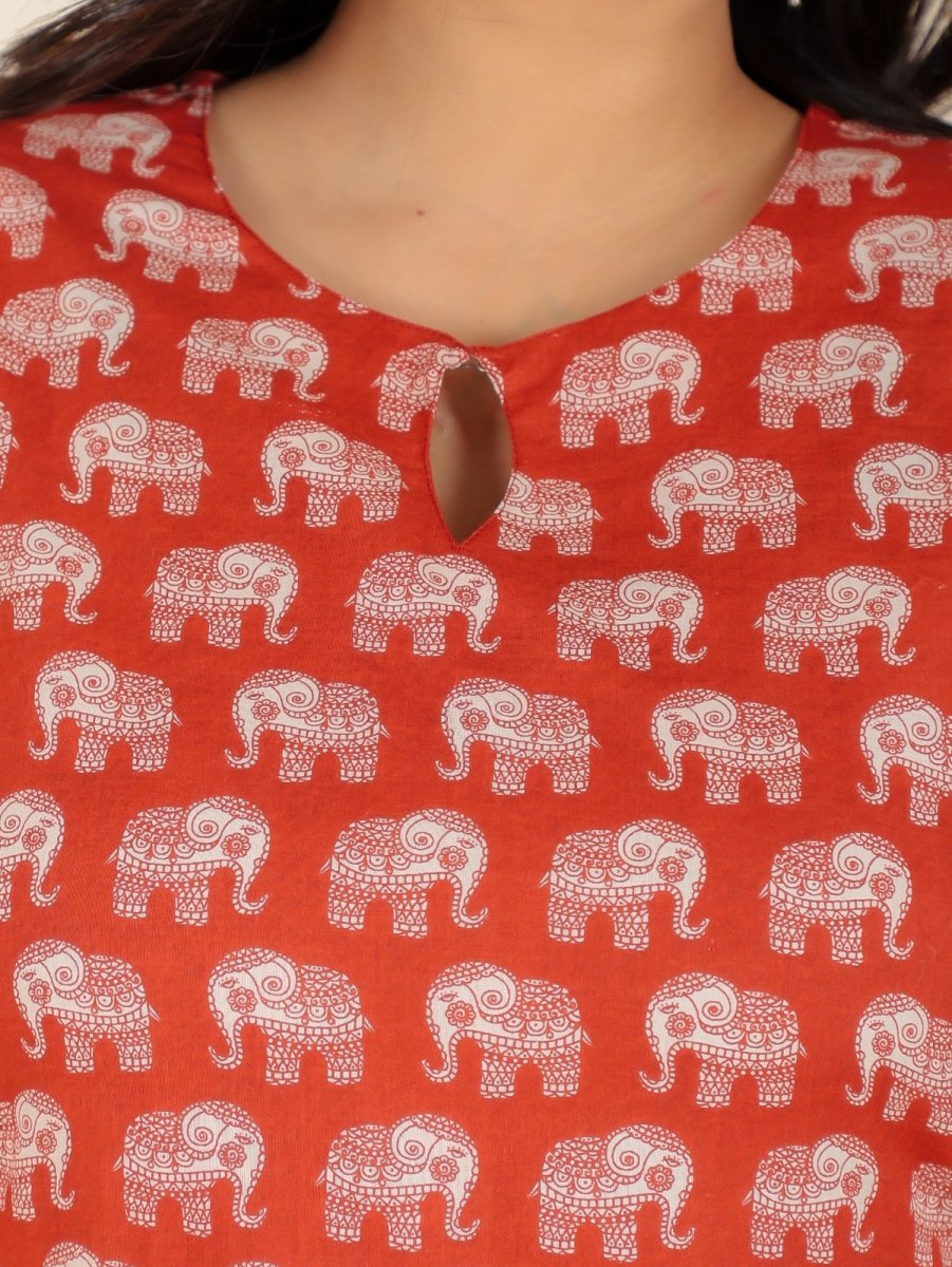 Aramya Straight Soft Cotton Animal Print Women's Kurta - Red