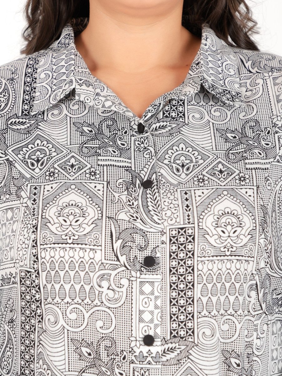 Aramya High Low Soft Cotton Patchwork Print Women's Kurta Set - Black