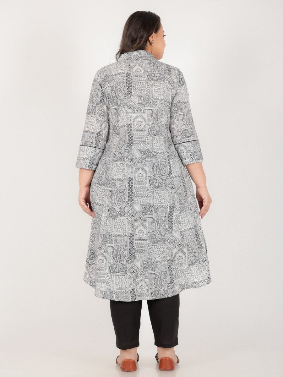 Aramya High Low Soft Cotton Patchwork Print Women's Kurta Set - Black