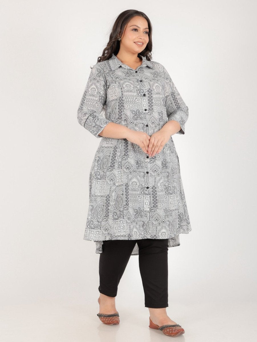 Aramya High Low Soft Cotton Patchwork Print Women's Kurta Set - Black
