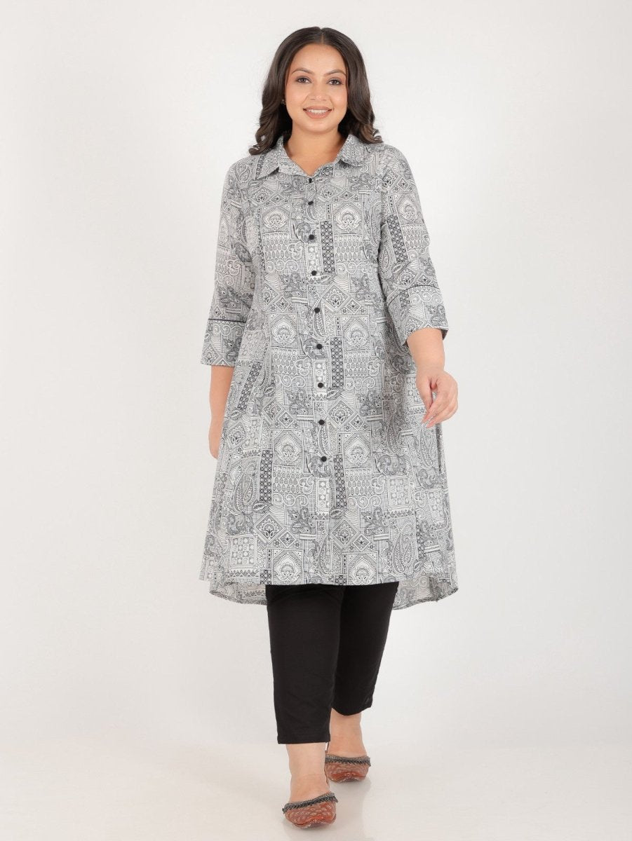 Aramya High Low Soft Cotton Patchwork Print Women's Kurta Set - Black