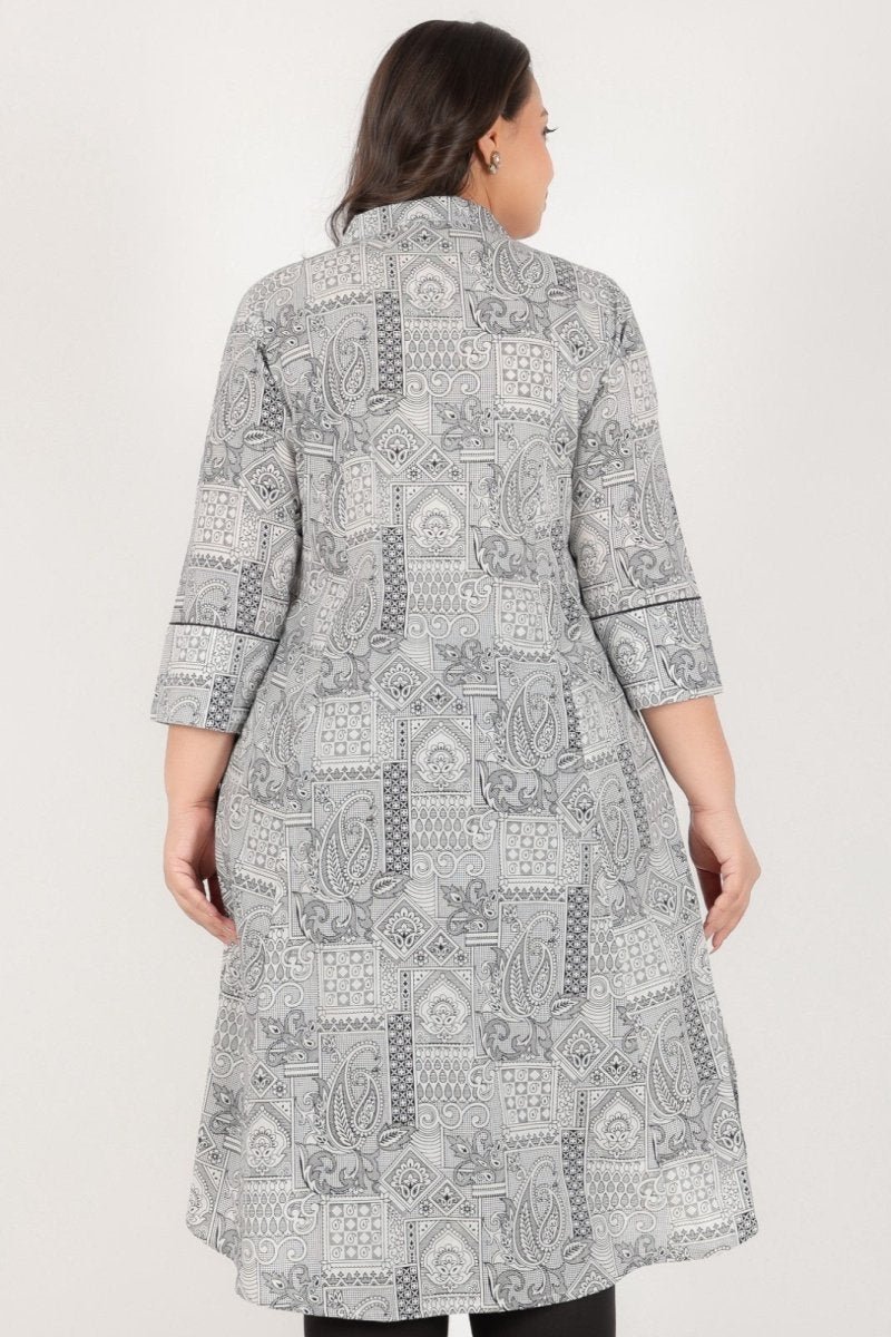 Aramya High Low Soft Cotton Patchwork Print Women's Kurta - Black