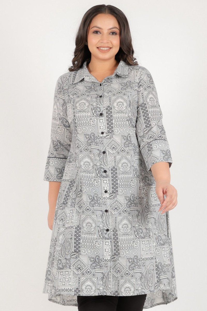 Aramya High Low Soft Cotton Patchwork Print Women's Kurta - Black