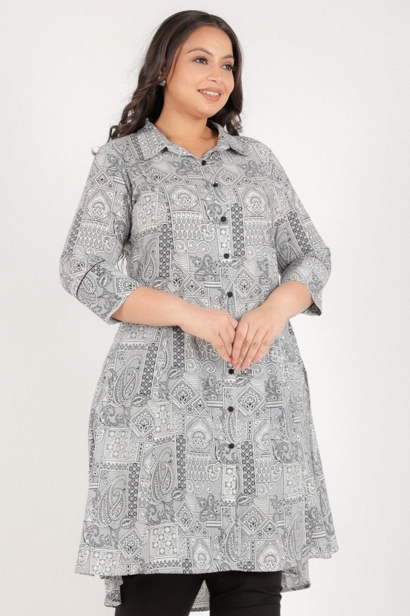 Aramya High Low Soft Cotton Patchwork Print Women's Kurta - Black