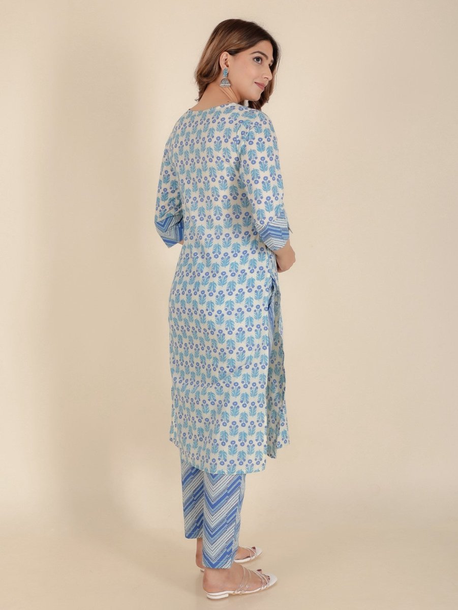 Aramya Straight Soft Cotton Floral Print Women's Kurta Set - White