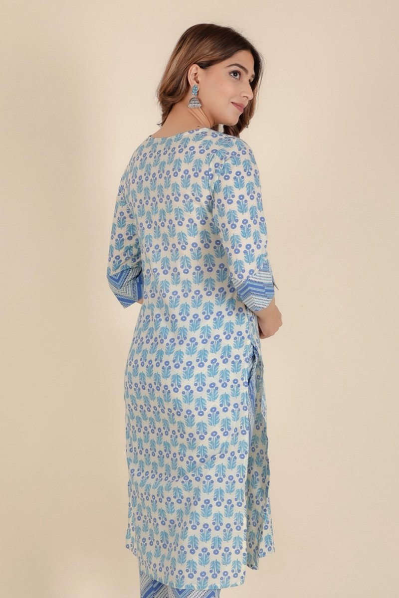 Aramya Straight Soft Cotton Floral Print Women's Kurta - White