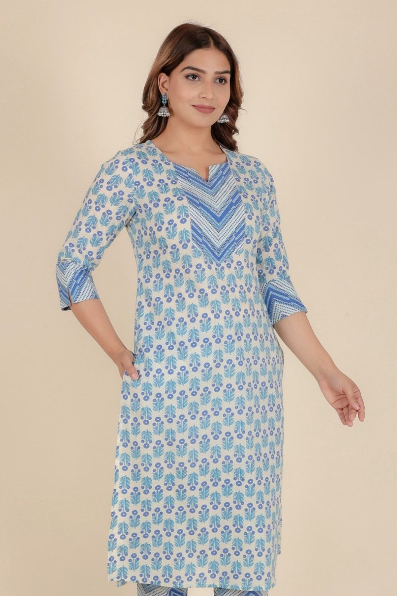 Aramya Straight Soft Cotton Floral Print Women's Kurta - White