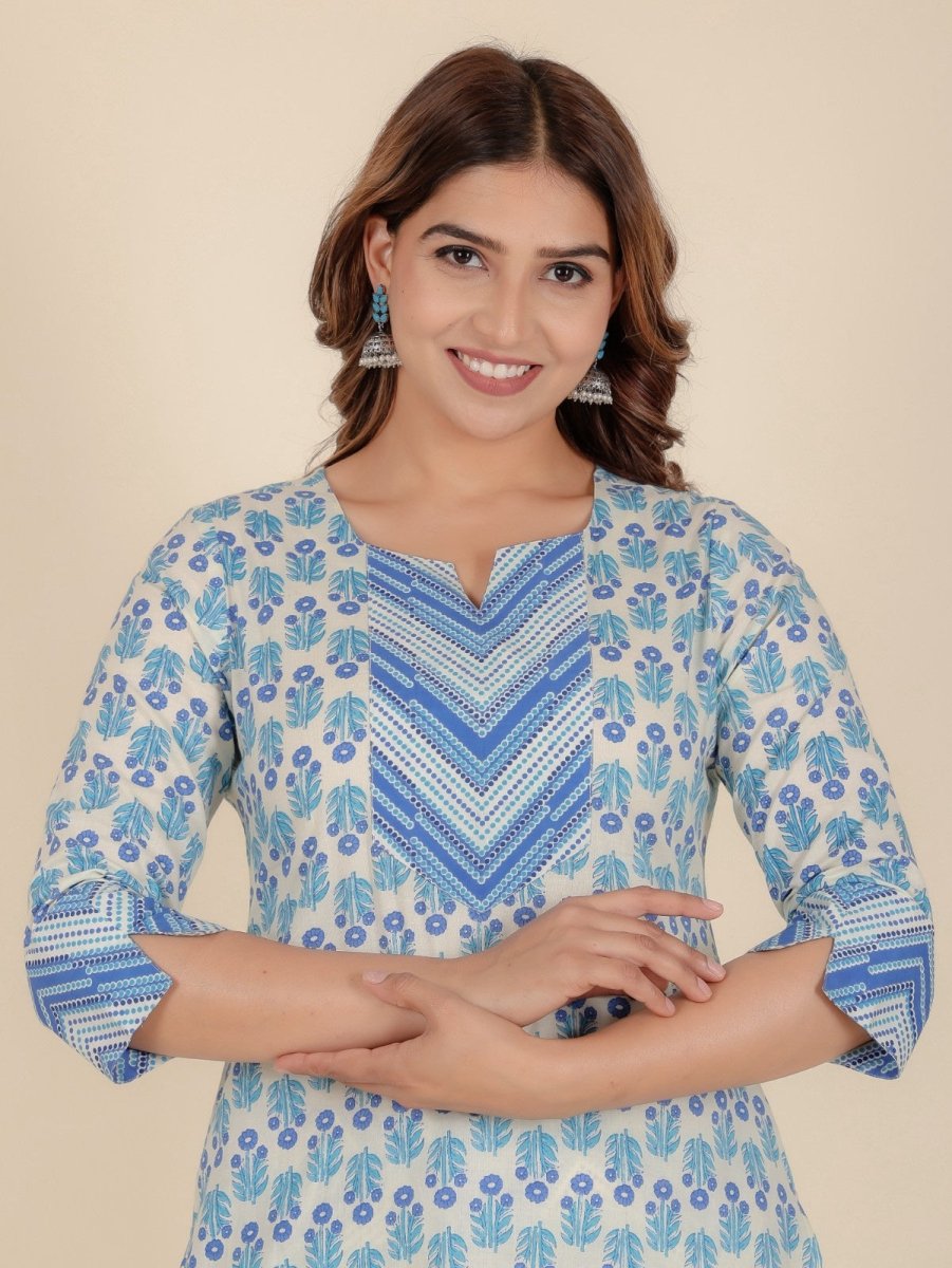 Aramya Straight Soft Cotton Floral Print Women's Kurta - White