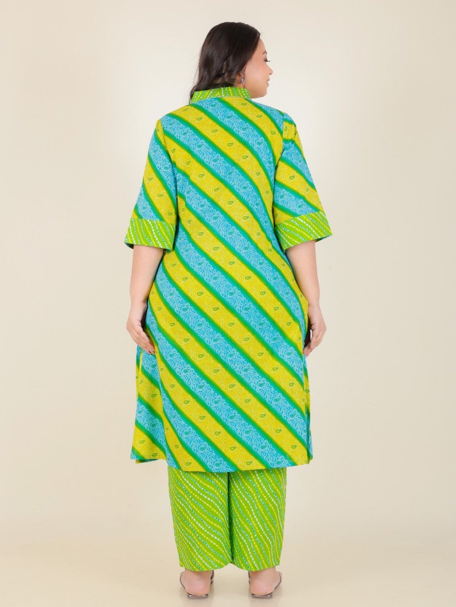 Aramya Straight Soft Cotton Bandhani Print Women's Kurta Set - Green
