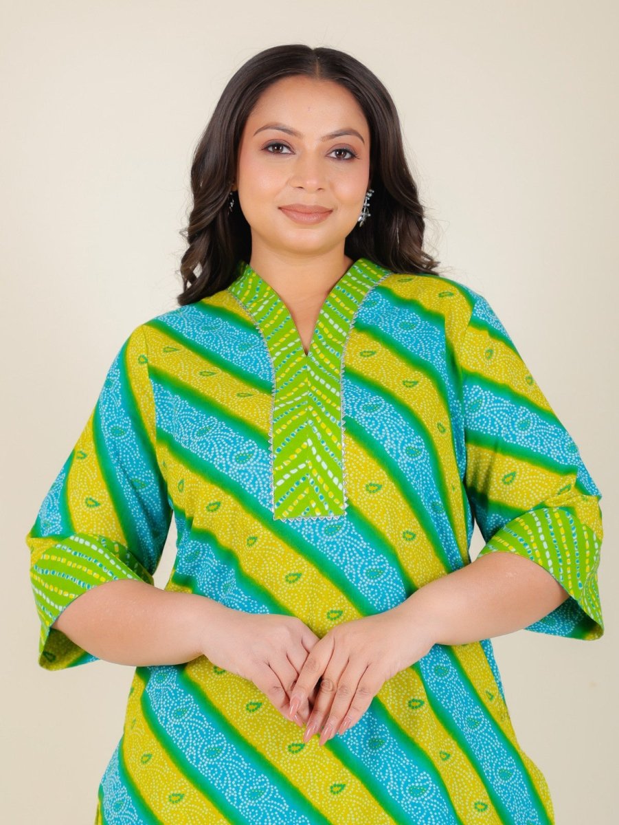 Aramya Straight Soft Cotton Bandhani Print Women's Kurta Set - Green