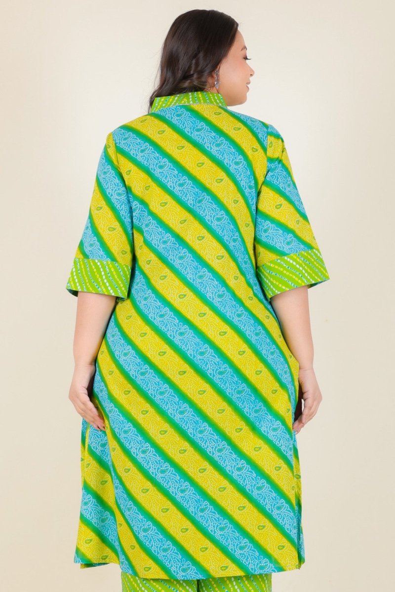 Aramya Straight Soft Cotton Bandhani Print Women's Kurta - Green