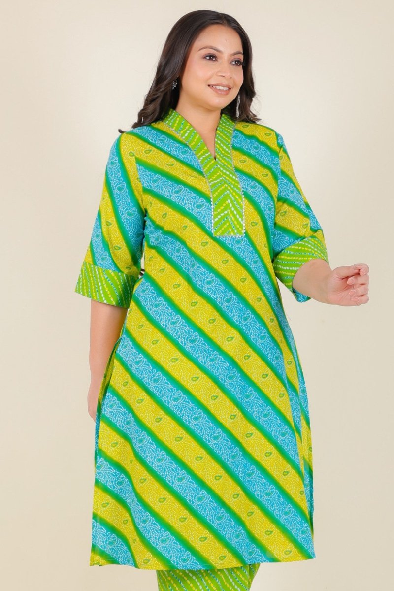 Aramya Straight Soft Cotton Bandhani Print Women's Kurta - Green