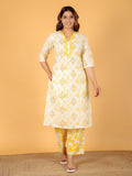 Aramya Straight Soft Cotton Floral Print Women's Kurta Set - Yellow