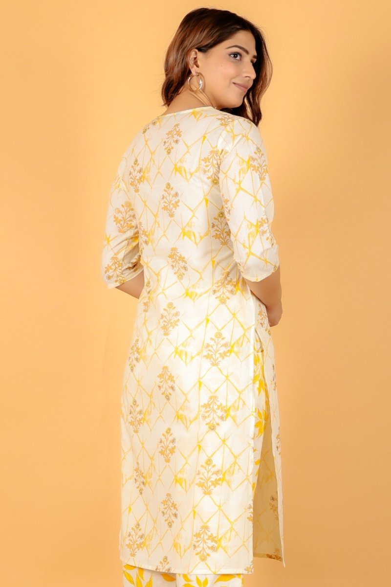 Aramya Straight Soft Cotton Floral Print Women's Kurta - Yellow