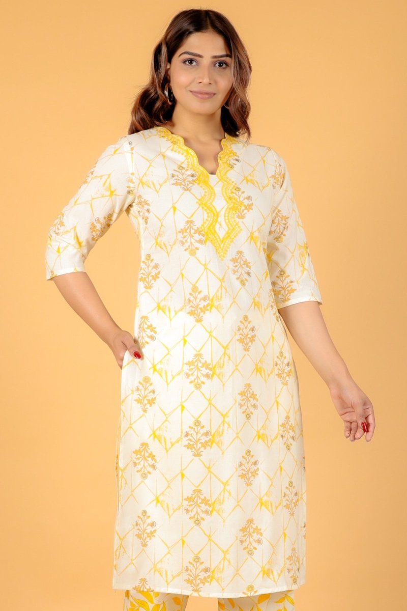 Aramya Straight Soft Cotton Floral Print Women's Kurta - Yellow