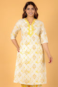 Aramya Straight Soft Cotton Floral Print Women's Kurta - Yellow
