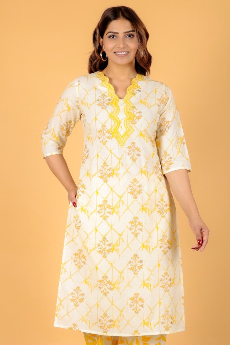 Aramya Straight Soft Cotton Floral Print Women's Kurta - Yellow