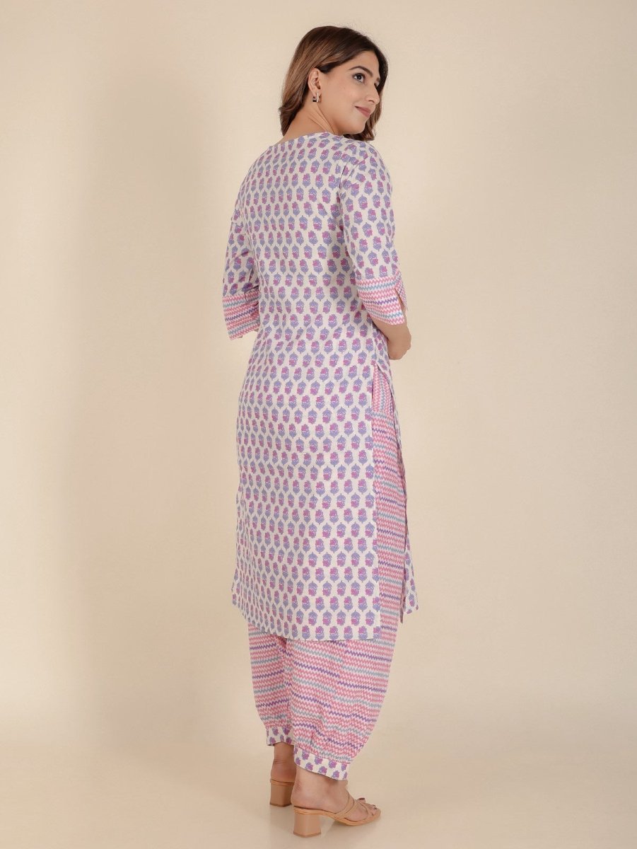 Aramya Straight Soft Cotton Floral Print Women's Kurta Set - Off White