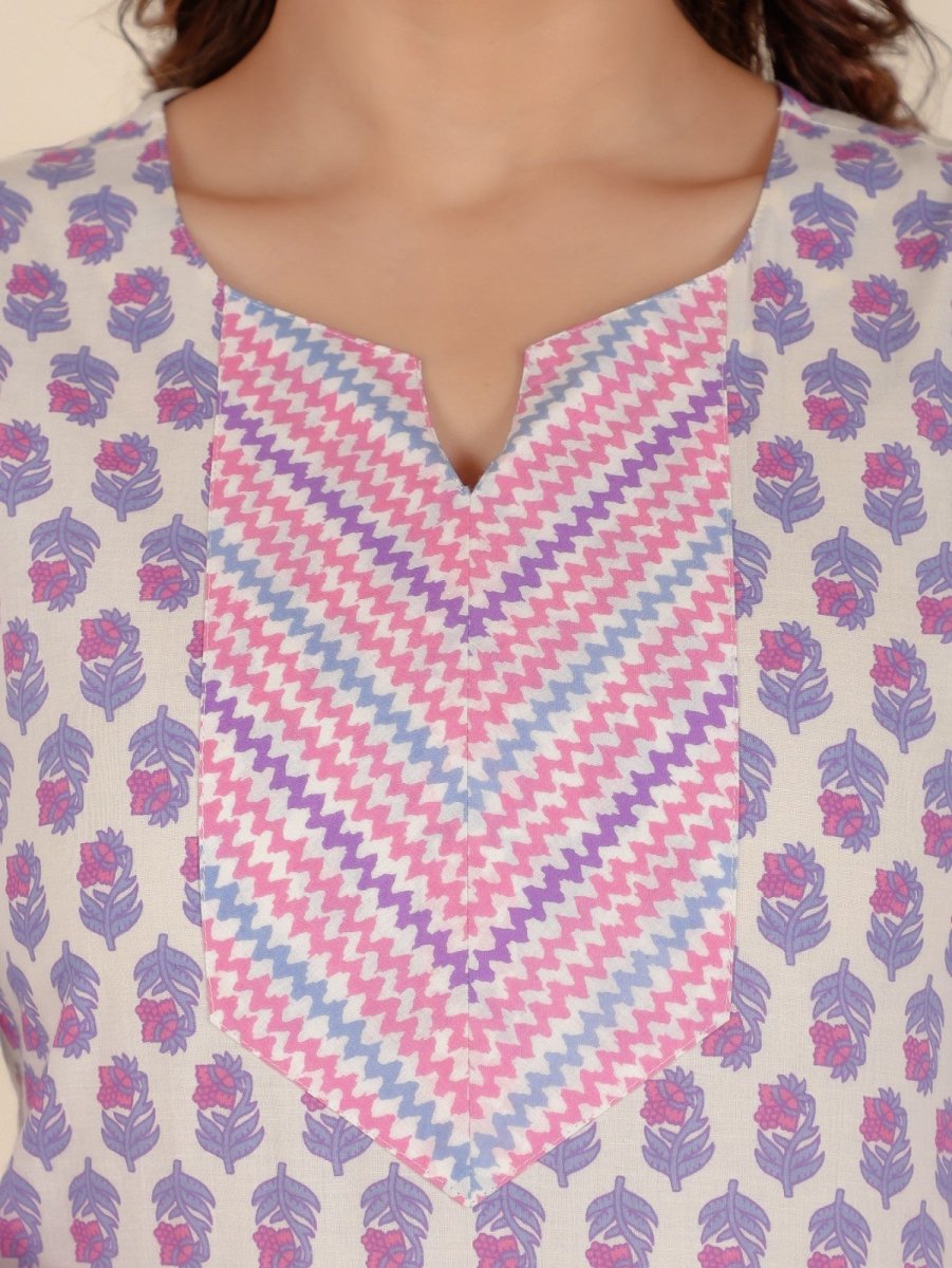 Aramya Straight Soft Cotton Floral Print Women's Kurta - Off White