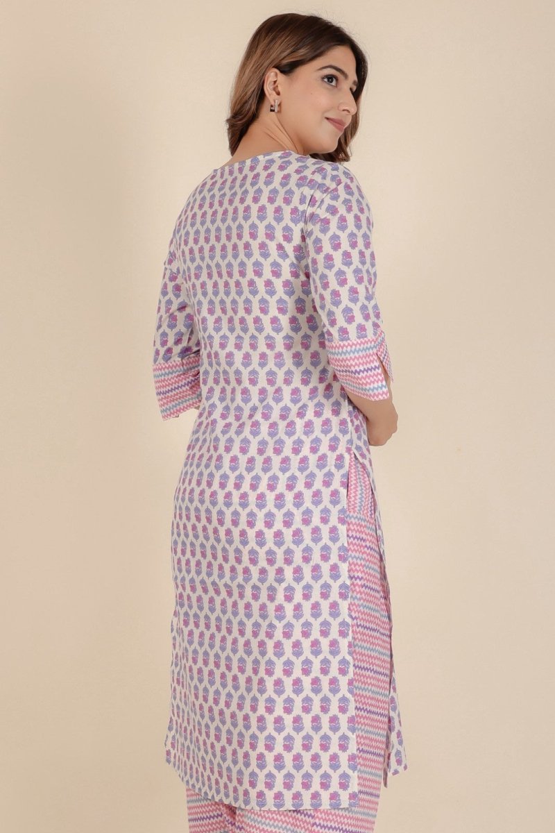 Aramya Straight Soft Cotton Floral Print Women's Kurta - Off White