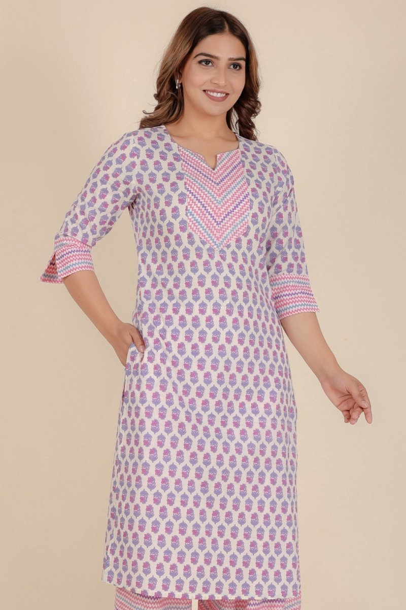 Aramya Straight Soft Cotton Floral Print Women's Kurta - Off White