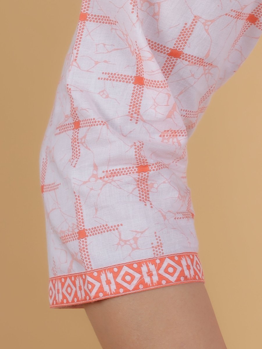 Aramya Straight Soft Cotton Geometric Print Women's Kurta Set - Orange