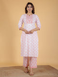 Aramya Straight Soft Cotton Geometric Print Women's Kurta Set - Orange