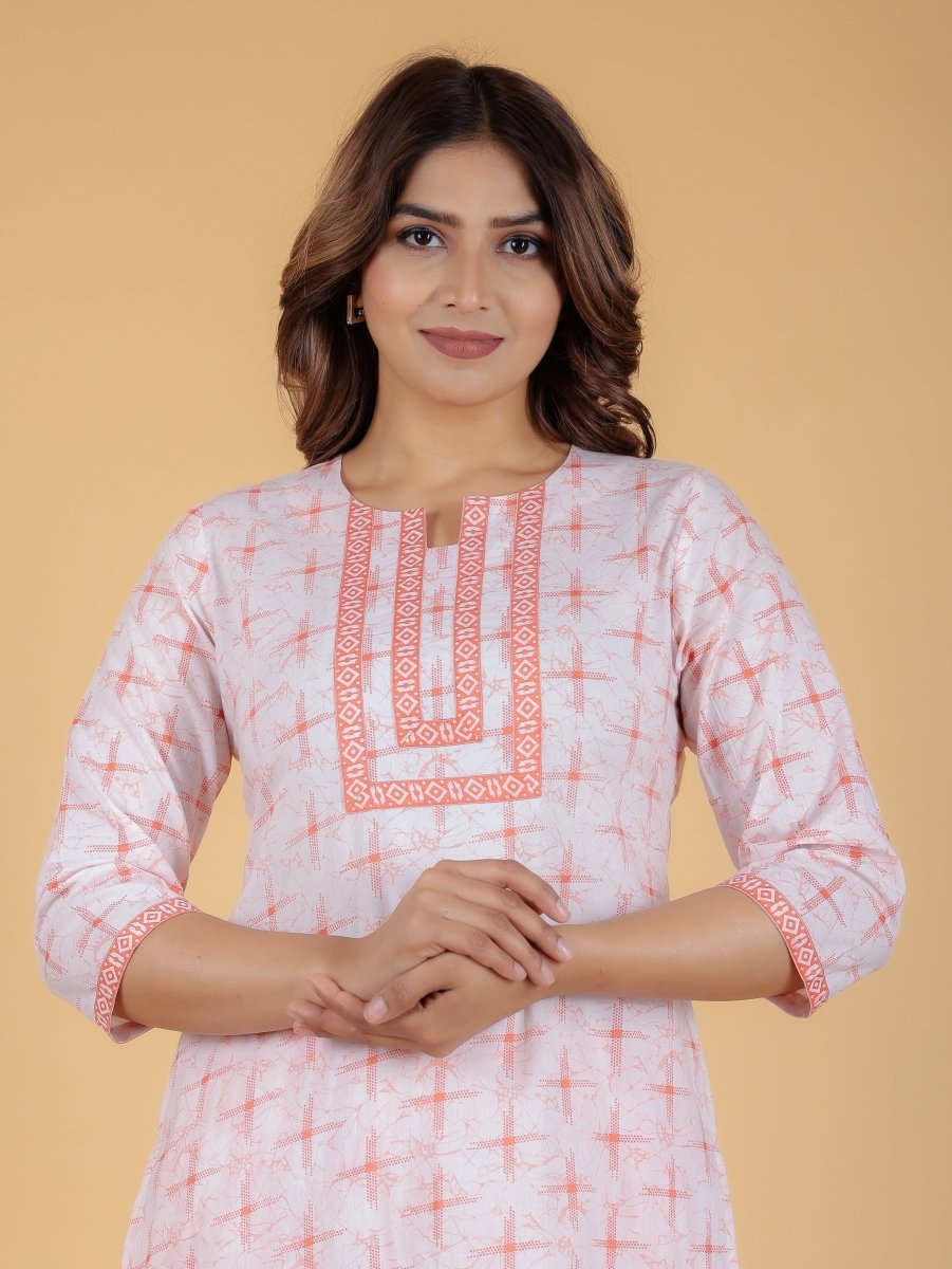 Aramya Straight Soft Cotton Geometric Print Women's Kurta - Orange